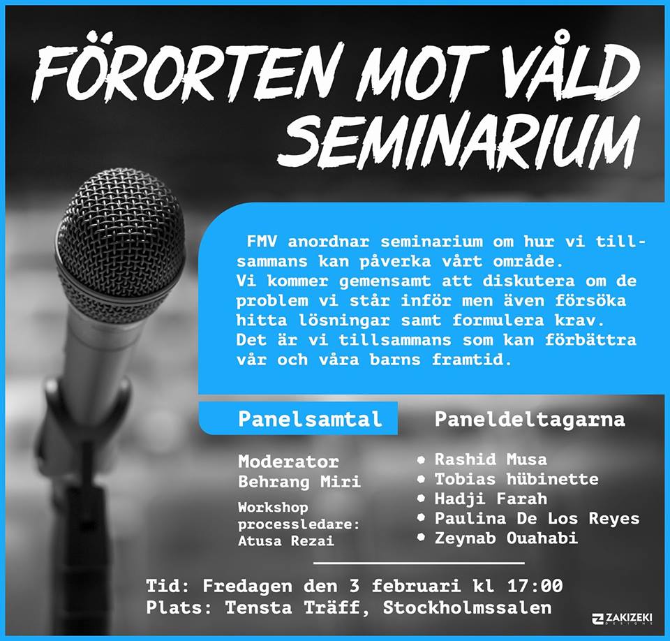 Förorten mot våld annordnar seminarium på Tensta träff 3 februari Bildkälla: FMV på Facebook